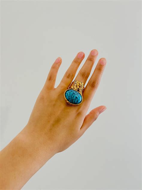 Yves Saint Laurent Arty Ring : Gold & Turquoise 